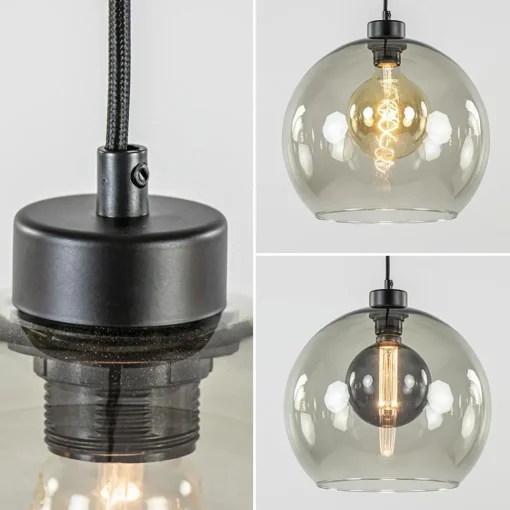 Straluma 3-Lichts hanglamp zwart met smoke glas> Eettafellampen|Pendel Lampen