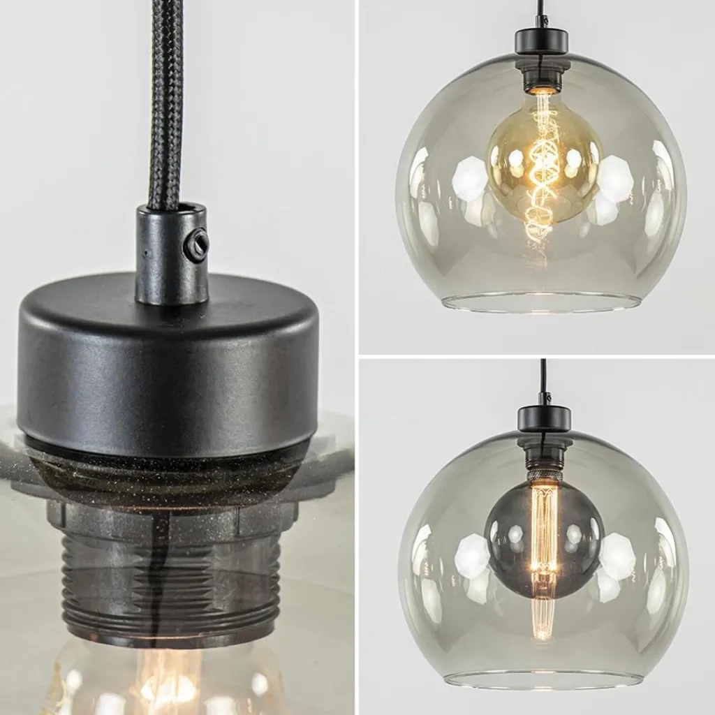 Straluma 3-Lichts hanglamp zwart met smoke glas> Eettafellampen|Pendel Lampen