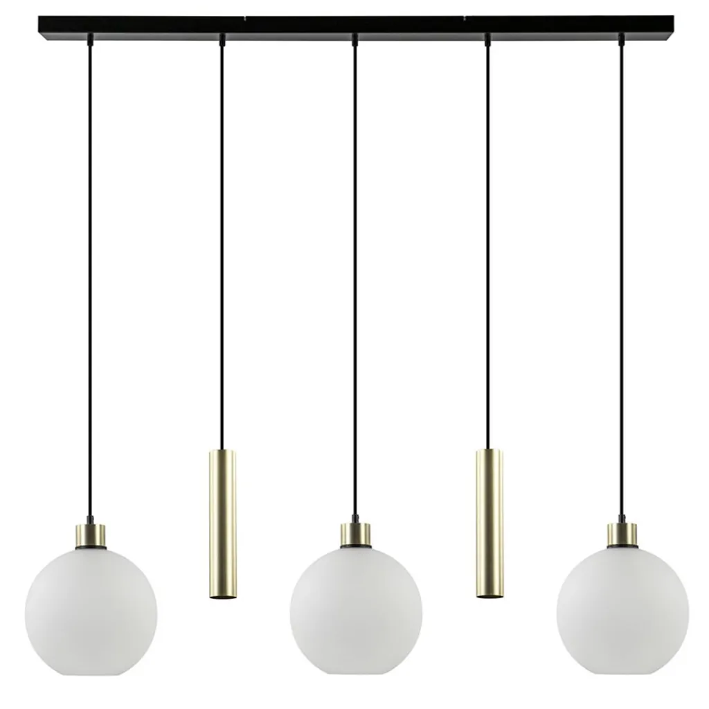 Straluma 5-Lichts hanglamp zwart-goud met opaal glas> Eettafellampen|Pendel Lampen