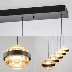 Straluma 5-Lichts LED eettafelhanglamp zwart met champagne glas><noscript><img width=