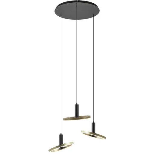 Straluma 3-Lichts LED hanglamp ringen rond zwart/goud dimbaar> Hanglampen|Eettafellampen