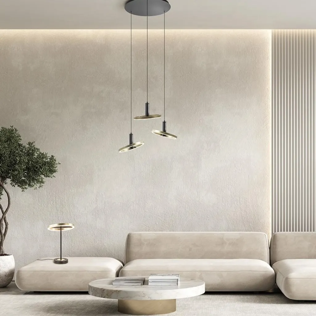 Straluma 3-Lichts LED hanglamp ringen rond zwart/goud dimbaar> Hanglampen|Eettafellampen