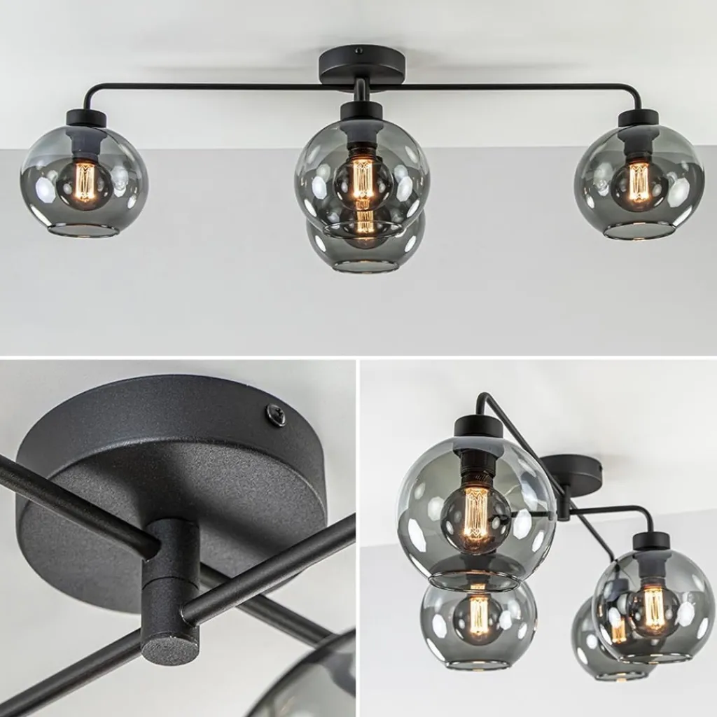 Straluma 4-Lichts plafondlamp zwart met smoke glazen bollen> Plafondlampen|Industriële Verlichting