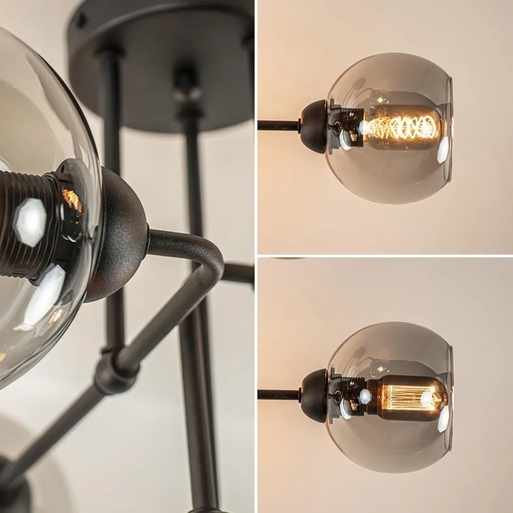 Straluma 6-Lichts plafondlamp zwart met smoke glazen bollen> Plafondlampen|Luxe Verlichting