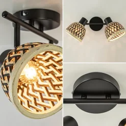 Straluma 2-Lichts plafond/wandlamp zwart met bamboe kappen><noscript><img width=