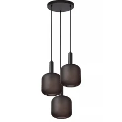Straluma 3-Lichts ronde hanglamp mat zwarte glazen kappen> Eettafellampen|Pendel Lampen