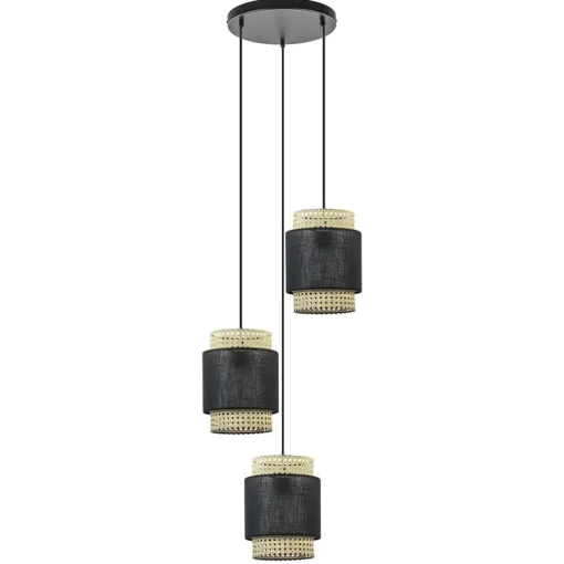 Straluma 3-Lichts ronde hanglamp zwart met webbing> Eettafellampen|Keukenverlichting