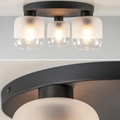 Straluma 3-Lichts ronde plafondlamp zwart met helder/mat glas><noscript><img width=