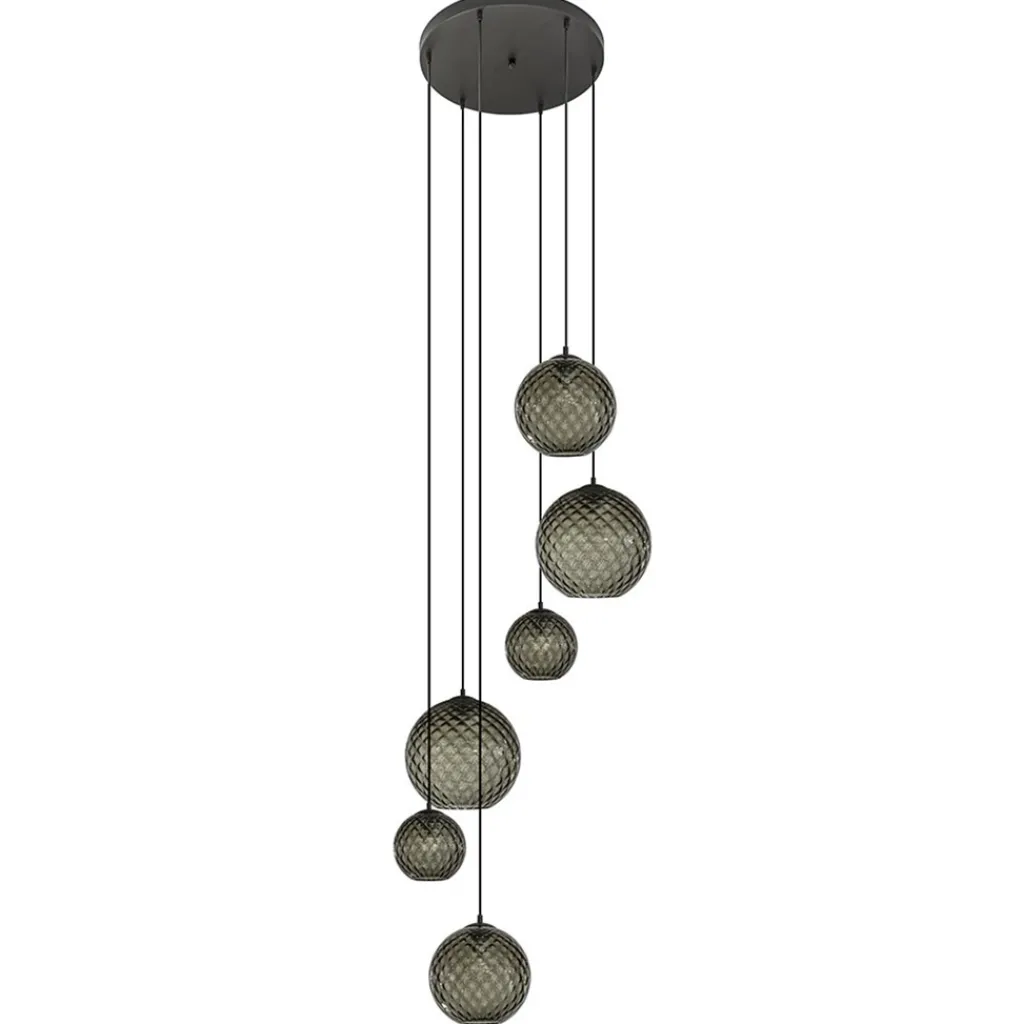 Straluma 6-Lichts vide hanglamp smoke glas met reliëf> Videverlichting|Pendel Lampen