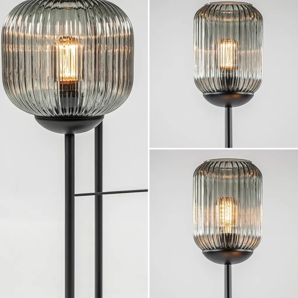 Straluma 3-Lichts vloerlamp met smoke glazen kappen reliëf> Vloerlampen|Luxe Verlichting