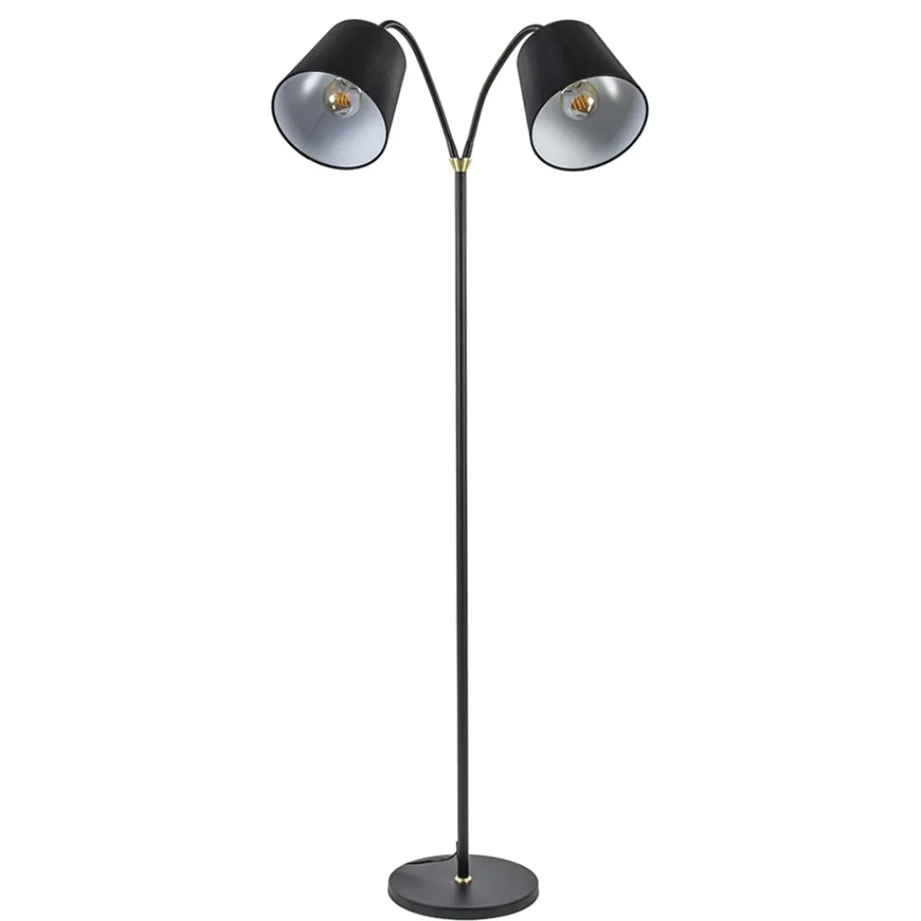 Straluma 2-Lichts vloerlamp zwart/goud met flexibele armen> Vloerlampen|Landelijke Verlichting