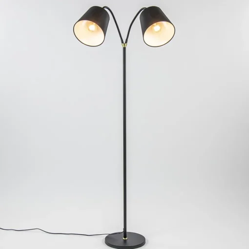 Straluma 2-Lichts vloerlamp zwart/goud met flexibele armen> Vloerlampen|Landelijke Verlichting