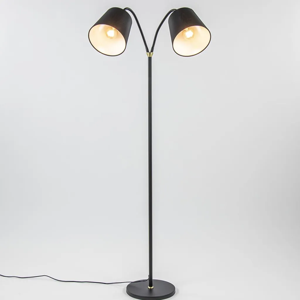 Straluma 2-Lichts vloerlamp zwart/goud met flexibele armen> Vloerlampen|Landelijke Verlichting