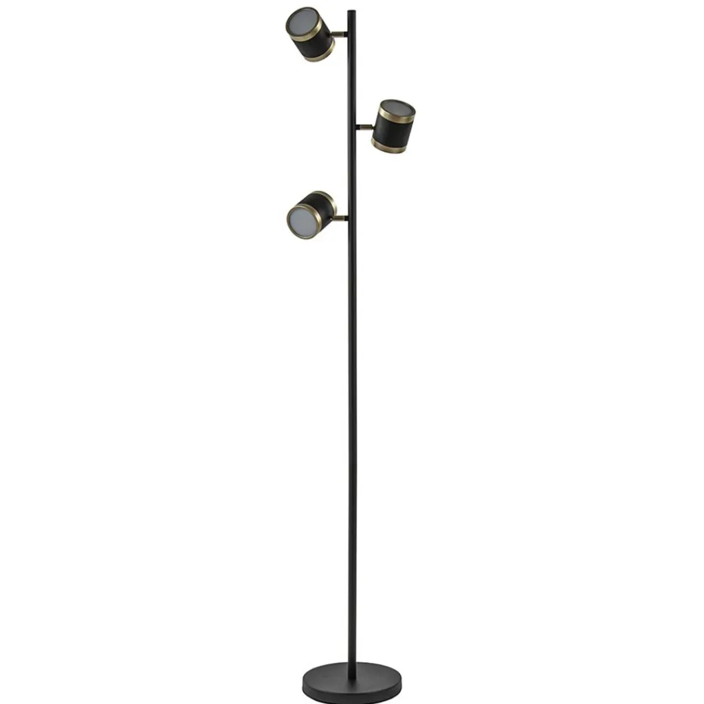 Straluma 3-Lichts vloerlamp zwart/goud met dimbare spots> Vloerlampen|Woonkamerlampen