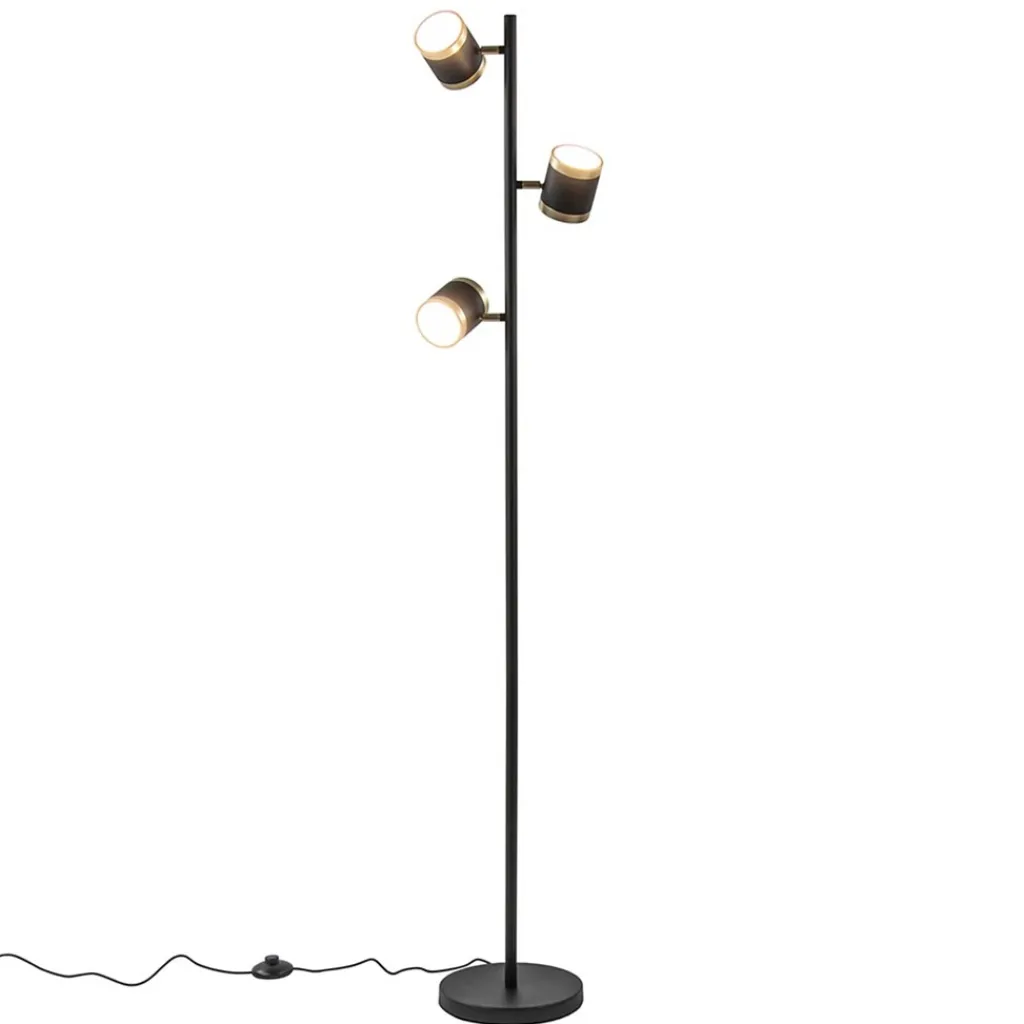 Straluma 3-Lichts vloerlamp zwart/goud met dimbare spots> Vloerlampen|Woonkamerlampen