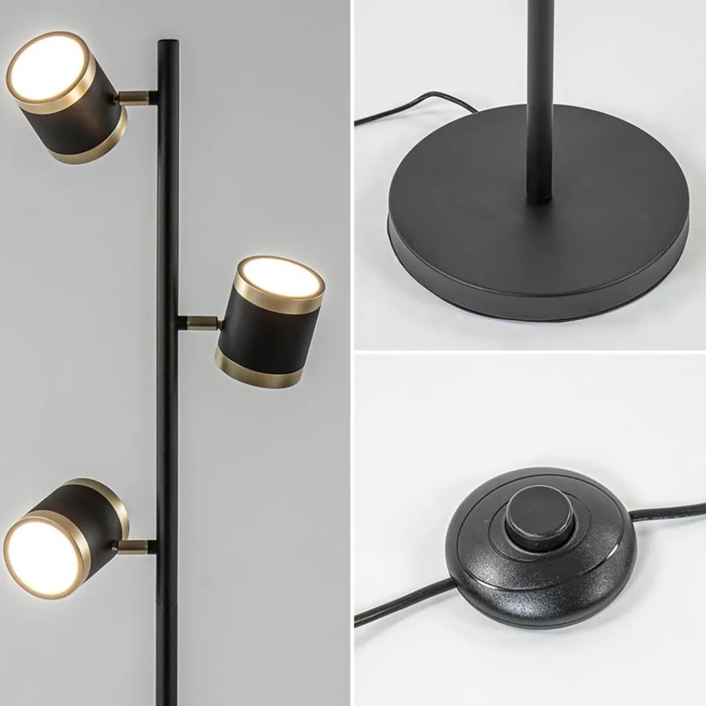 Straluma 3-Lichts vloerlamp zwart/goud met dimbare spots> Vloerlampen|Woonkamerlampen
