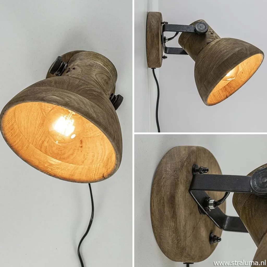 Straluma Light & Living wandlamp Ilanio hout met metaal> Light and Living|Woonkamerlampen