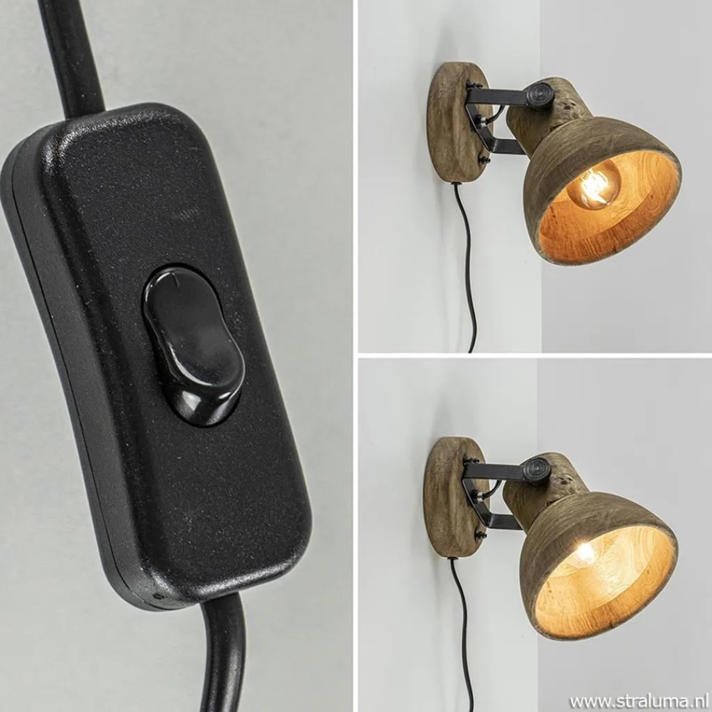 Straluma Light & Living wandlamp Ilanio hout met metaal> Light and Living|Woonkamerlampen