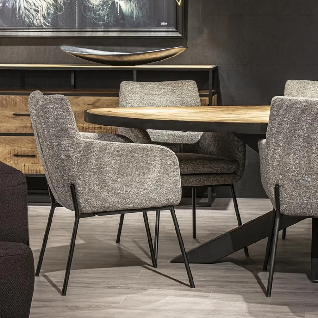 Straluma Luxe armstoel gemeleerde stof met zwarte poot> Eetkamerstoelen