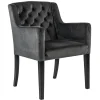 Straluma Luxe armstoel velvet mid grey met zwarte eiken poot> Eetkamerstoelen