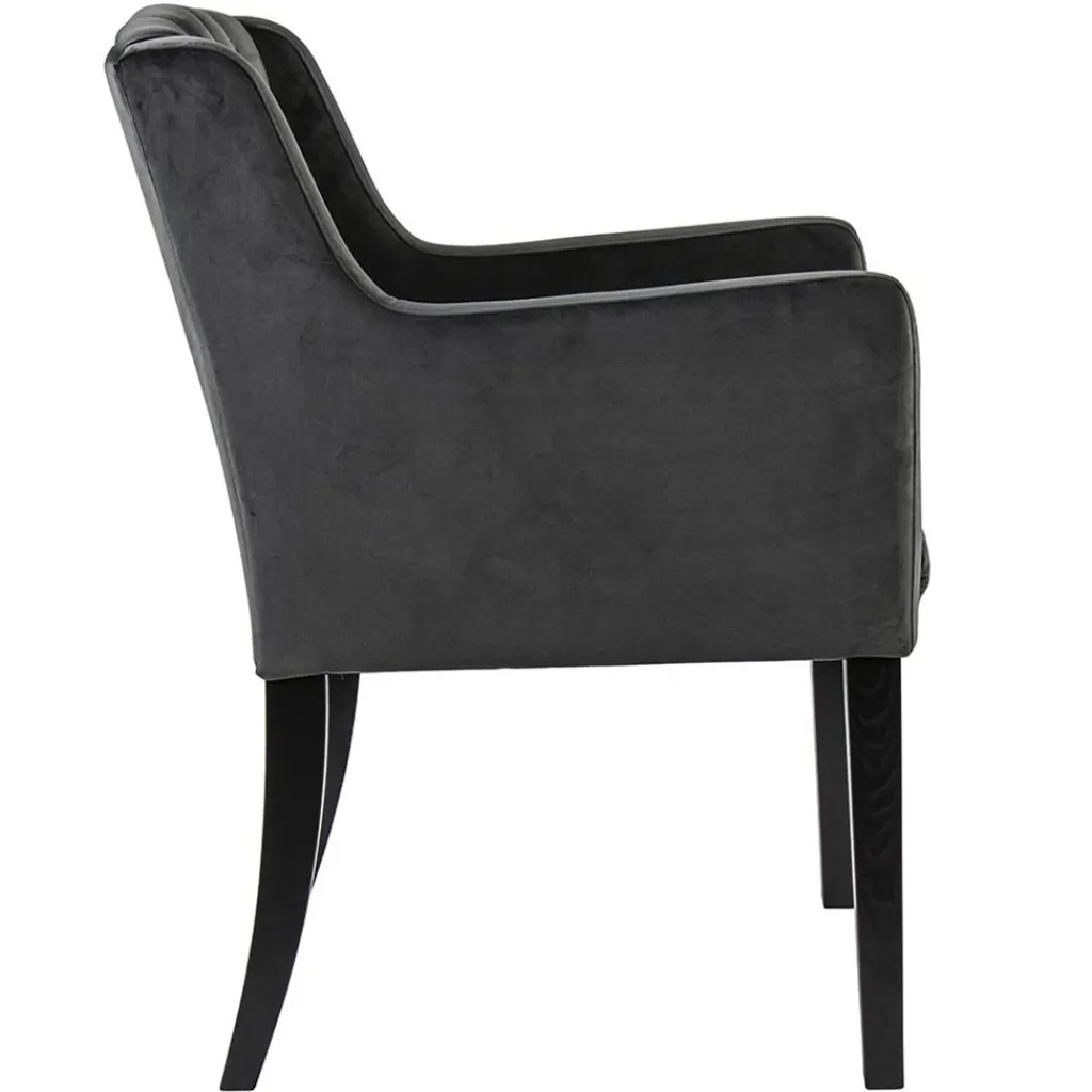 Straluma Luxe armstoel velvet mid grey met zwarte eiken poot> Eetkamerstoelen