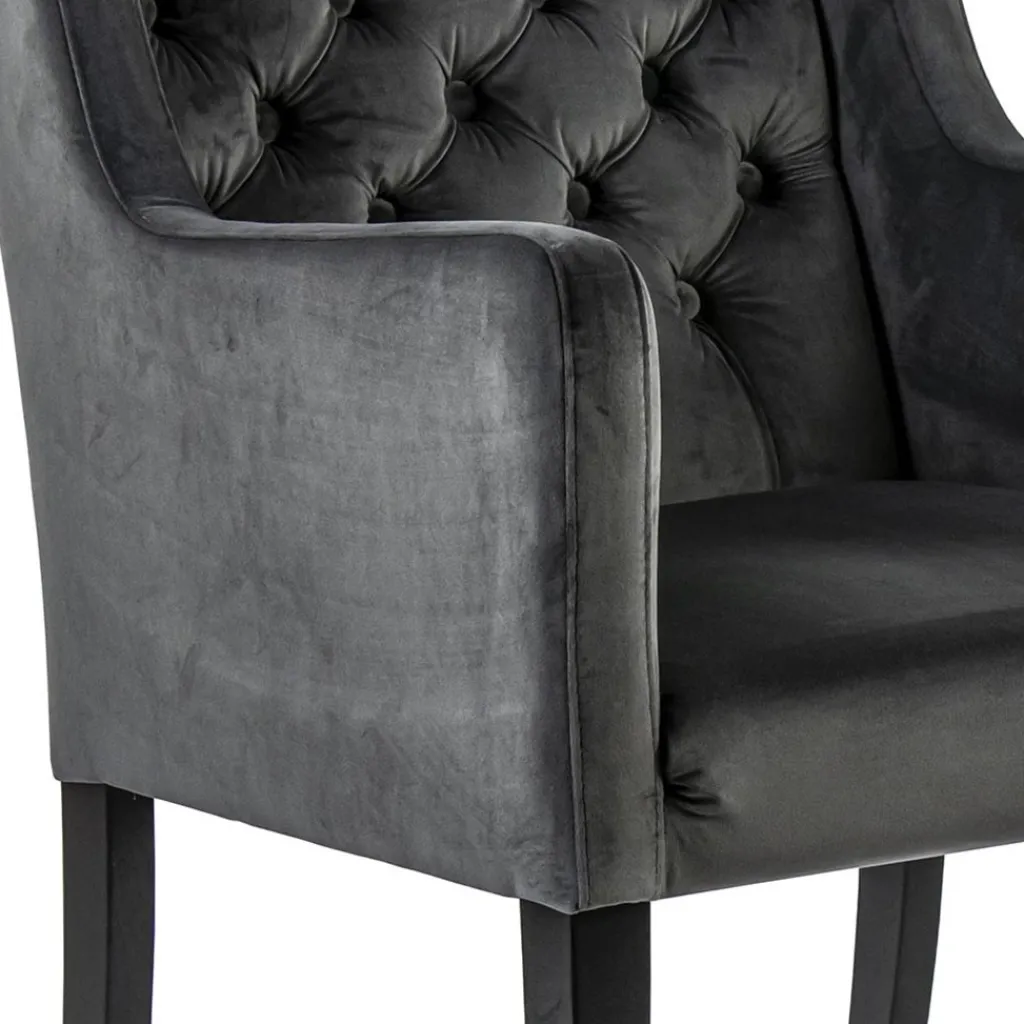 Straluma Luxe armstoel velvet mid grey met zwarte eiken poot> Eetkamerstoelen