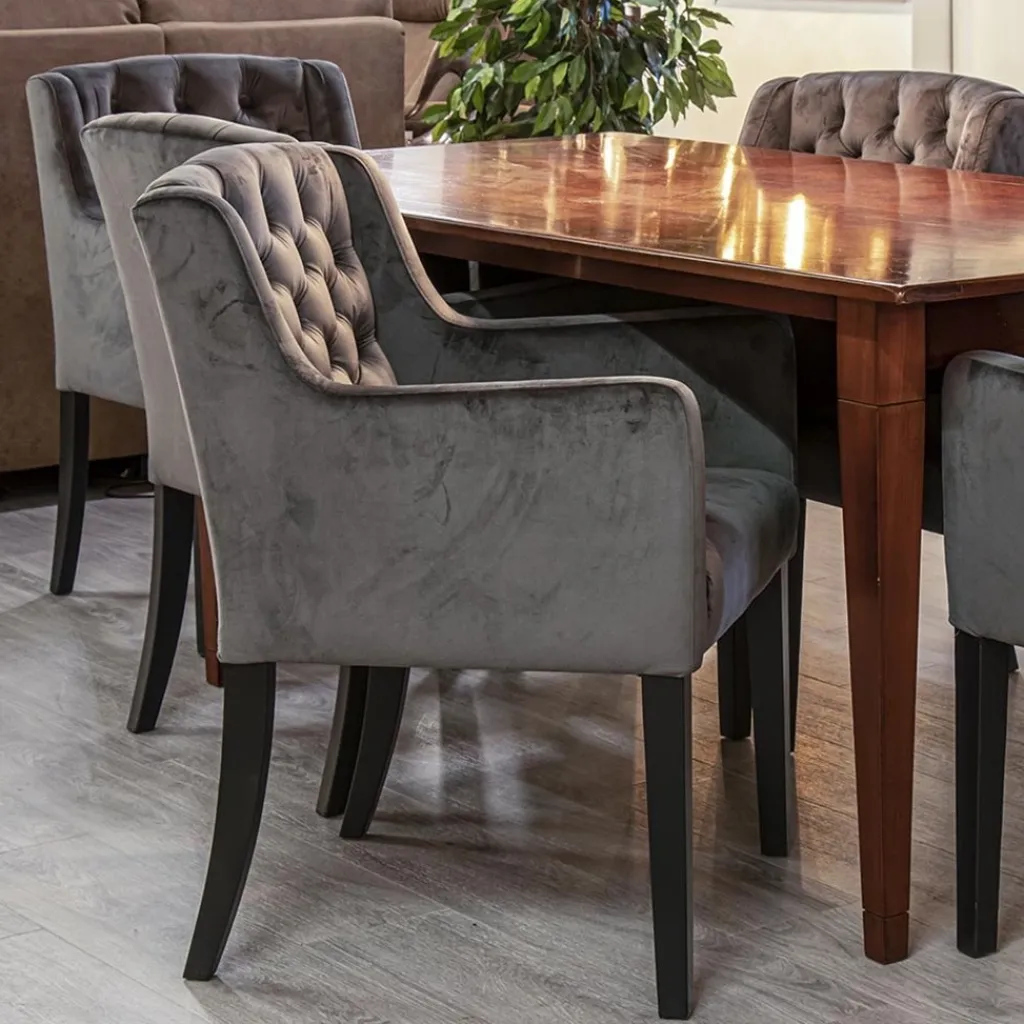Straluma Luxe armstoel velvet mid grey met zwarte eiken poot> Eetkamerstoelen