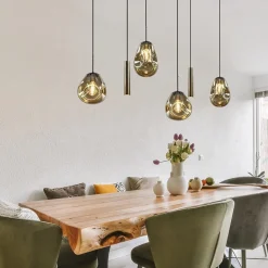 Straluma Luxe 6-lichts hanglamp met goud glas en cilinders><noscript><img width=