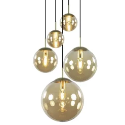 Straluma Luxe 5-lichts videlamp messing met amber glazen bollen> Eettafellampen|Videverlichting