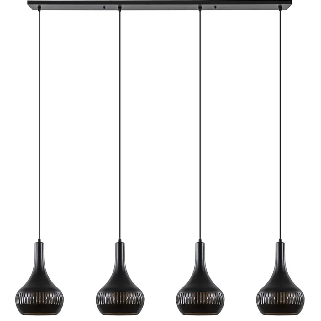 Straluma Mat zwarte eettafelhanglamp zwart met goud 4-lichts> Eettafellampen|Keukenverlichting
