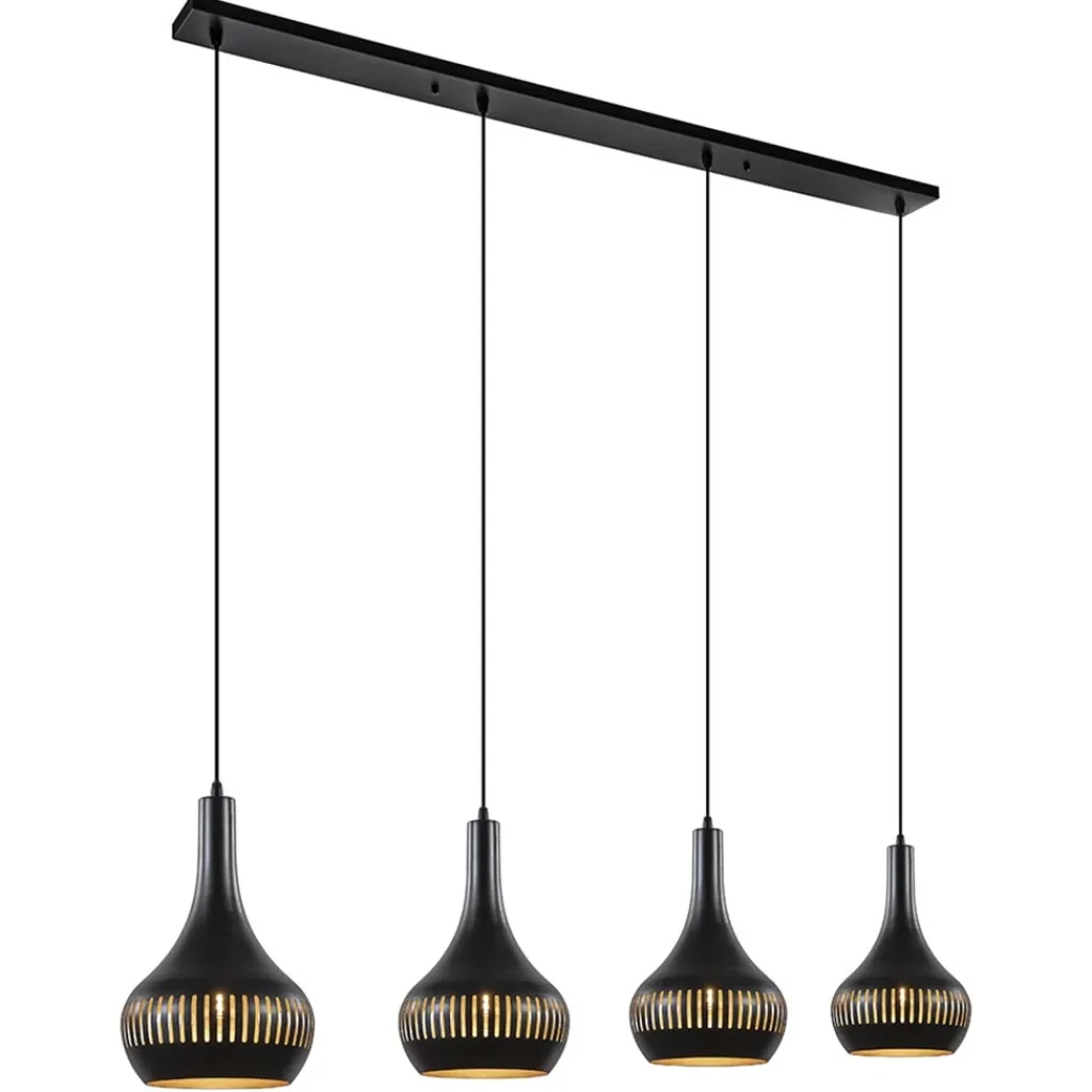 Straluma Mat zwarte eettafelhanglamp zwart met goud 4-lichts> Eettafellampen|Keukenverlichting