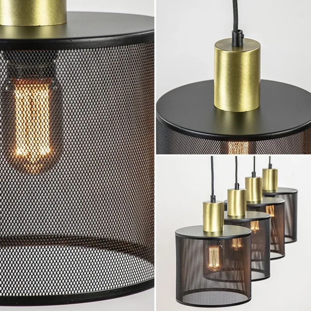Straluma Mat zwarte eettafelhanglamp cilinder kappen met goud> Eettafellampen|Pendel Lampen