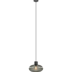 Straluma Mat zwarte hanglamp met geribbeld smoke glas ovaal> Woonkamerlampen|Slaapkamerlampen