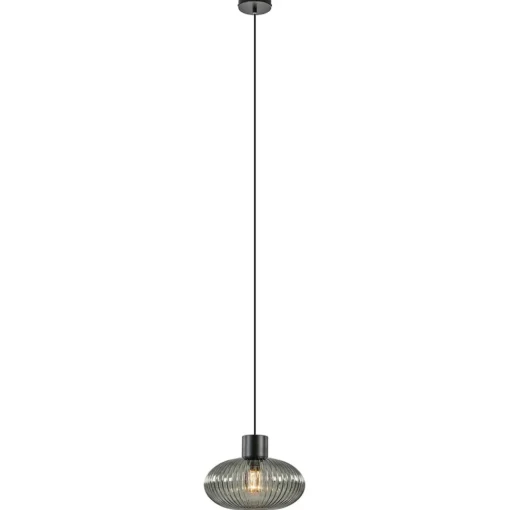 Straluma Mat zwarte hanglamp met geribbeld smoke glas ovaal> Woonkamerlampen|Slaapkamerlampen