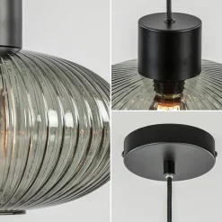 Straluma Mat zwarte hanglamp met geribbeld smoke glas ovaal><noscript><img width=