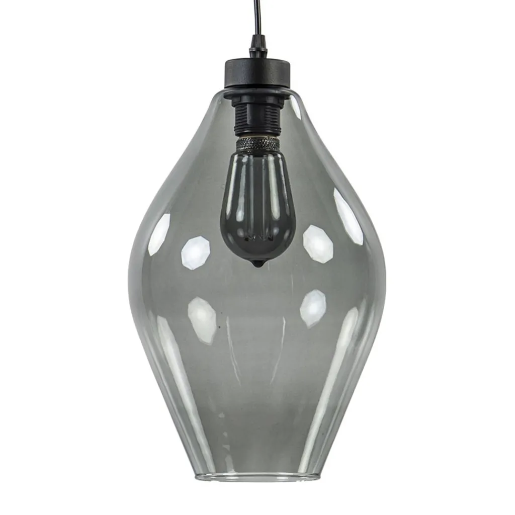 Straluma Mat zwarte hanglamp met smoke glas ruit> Hanglampen|Klassieke Verlichting