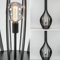 Straluma Mat zwarte houten vloerlamp kegel groot><noscript><img width=