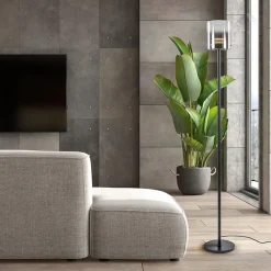 Straluma Mat zwarte LED vloerlamp met glazen kap helder/titanium><noscript><img width=