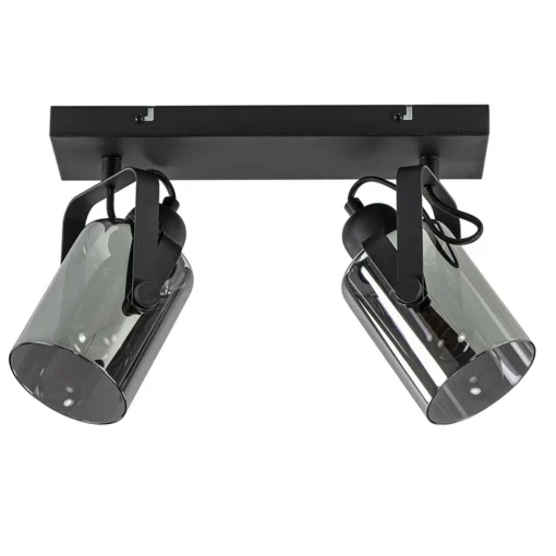 Straluma Mat zwarte 2-lichts plafondlamp met smoke glas> Woonkamerlampen|Slaapkamerlampen