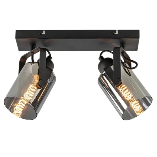 Straluma Mat zwarte 2-lichts plafondlamp met smoke glas> Woonkamerlampen|Slaapkamerlampen