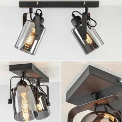Straluma Mat zwarte 2-lichts plafondlamp met smoke glas><noscript><img width=