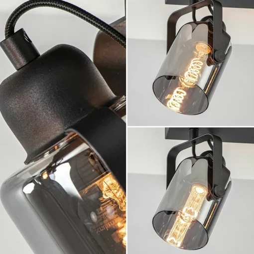 Straluma Mat zwarte 2-lichts plafondlamp met smoke glas> Woonkamerlampen|Slaapkamerlampen