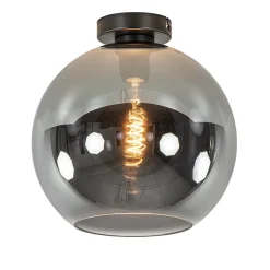 Straluma Mat zwarte plafondlamp met smoke glazen bol 30 cm> Woonkamerlampen|Slaapkamerlampen