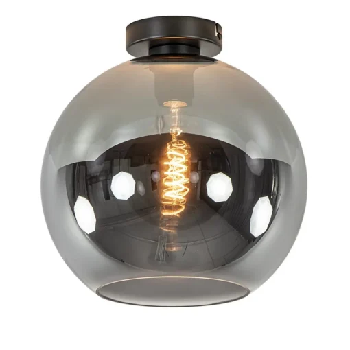 Straluma Mat zwarte plafondlamp met smoke glazen bol 30 cm> Woonkamerlampen|Slaapkamerlampen