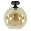 Straluma Mat zwarte plafondlamp met amber glazen bol 30 cm> Plafondlampen|Klassieke Verlichting