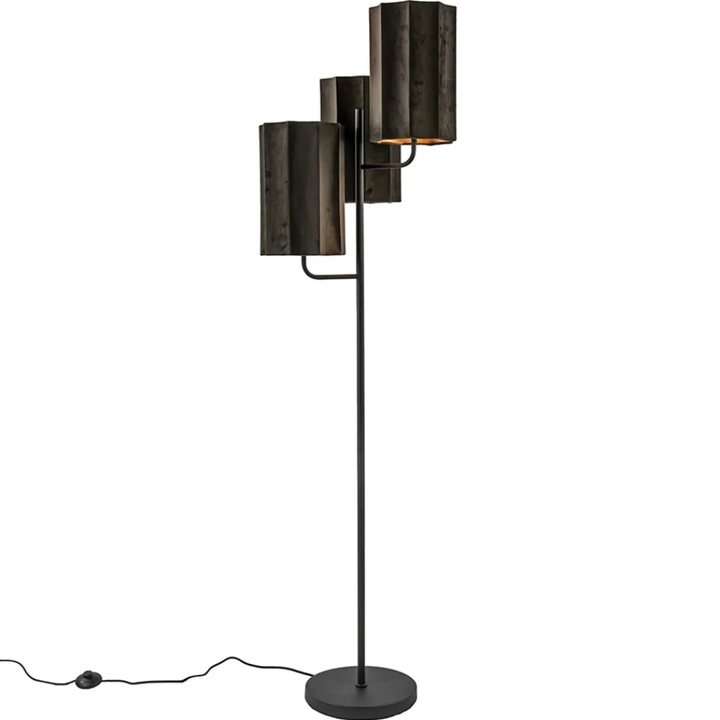 Straluma Mat zwarte vloerlamp Edisa met velvet bruine kappen> Vloerlampen|Light and Living