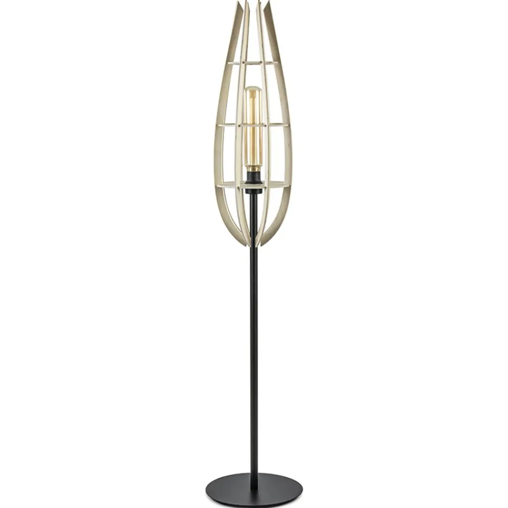 Straluma Mat zwarte vloerlamp met houten kap naturel> Vloerlampen|Botanische Verlichting