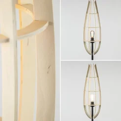 Straluma Mat zwarte vloerlamp met houten kap naturel><noscript><img width=