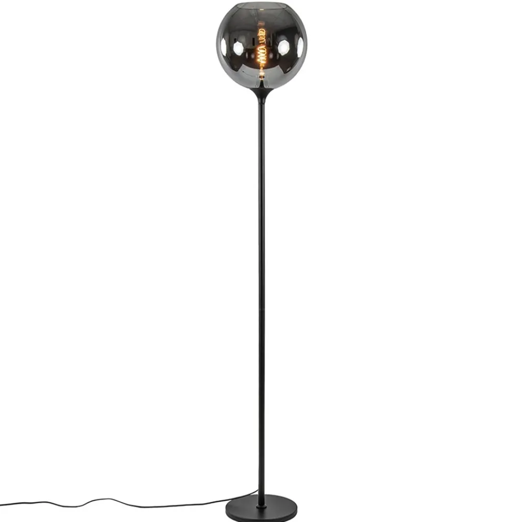 Straluma Mat zwarte vloerlamp met smoke/titanium glazen kap> Woonkamerlampen|Slaapkamerlampen