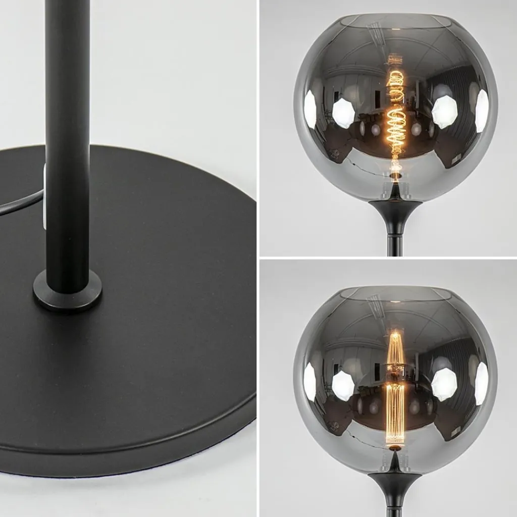 Straluma Mat zwarte vloerlamp met smoke/titanium glazen kap> Woonkamerlampen|Slaapkamerlampen